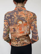 Vivienne Tam "Kesi Tapestry with Embroidery of Dispelling the Winter Cold with Nine Yangs" Mandarin Collar Top
