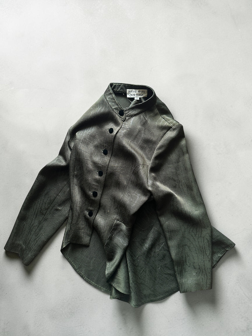 90s HANAE MORI NEW YORK Olive Ribbed Peplum Jacket