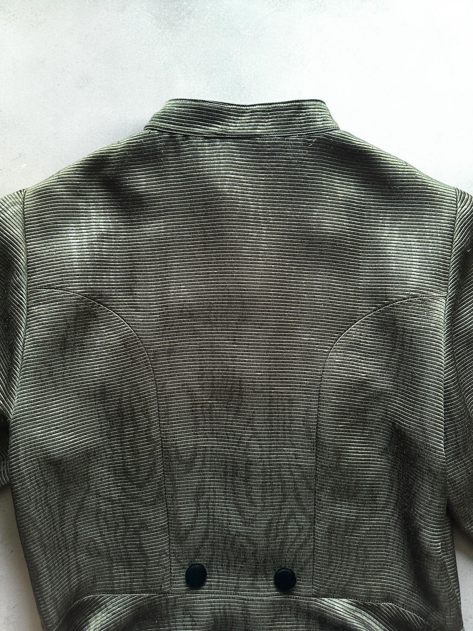 90s HANAE MORI NEW YORK Olive Ribbed Peplum Jacket