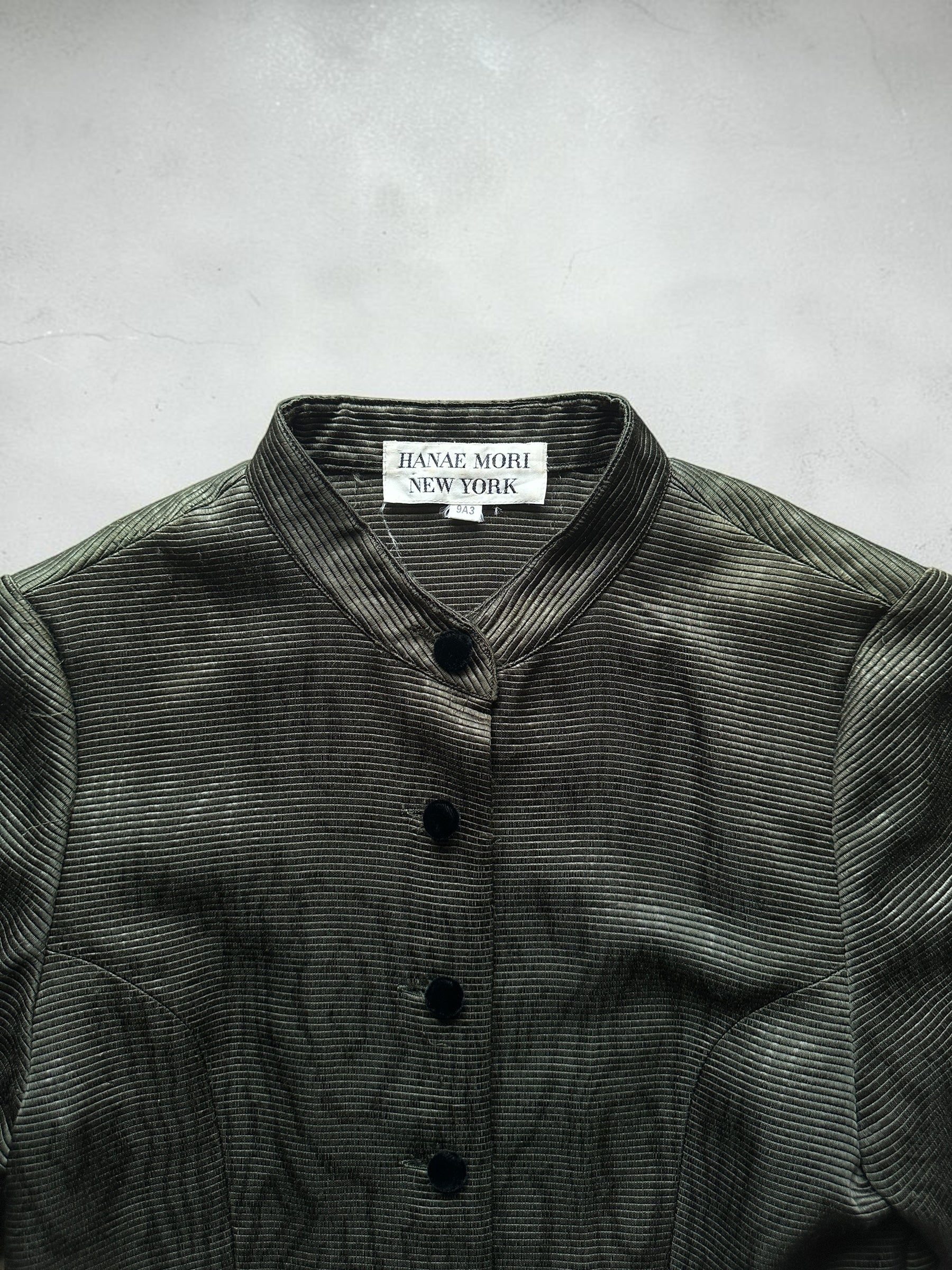 90s HANAE MORI NEW YORK Olive Ribbed Peplum Jacket