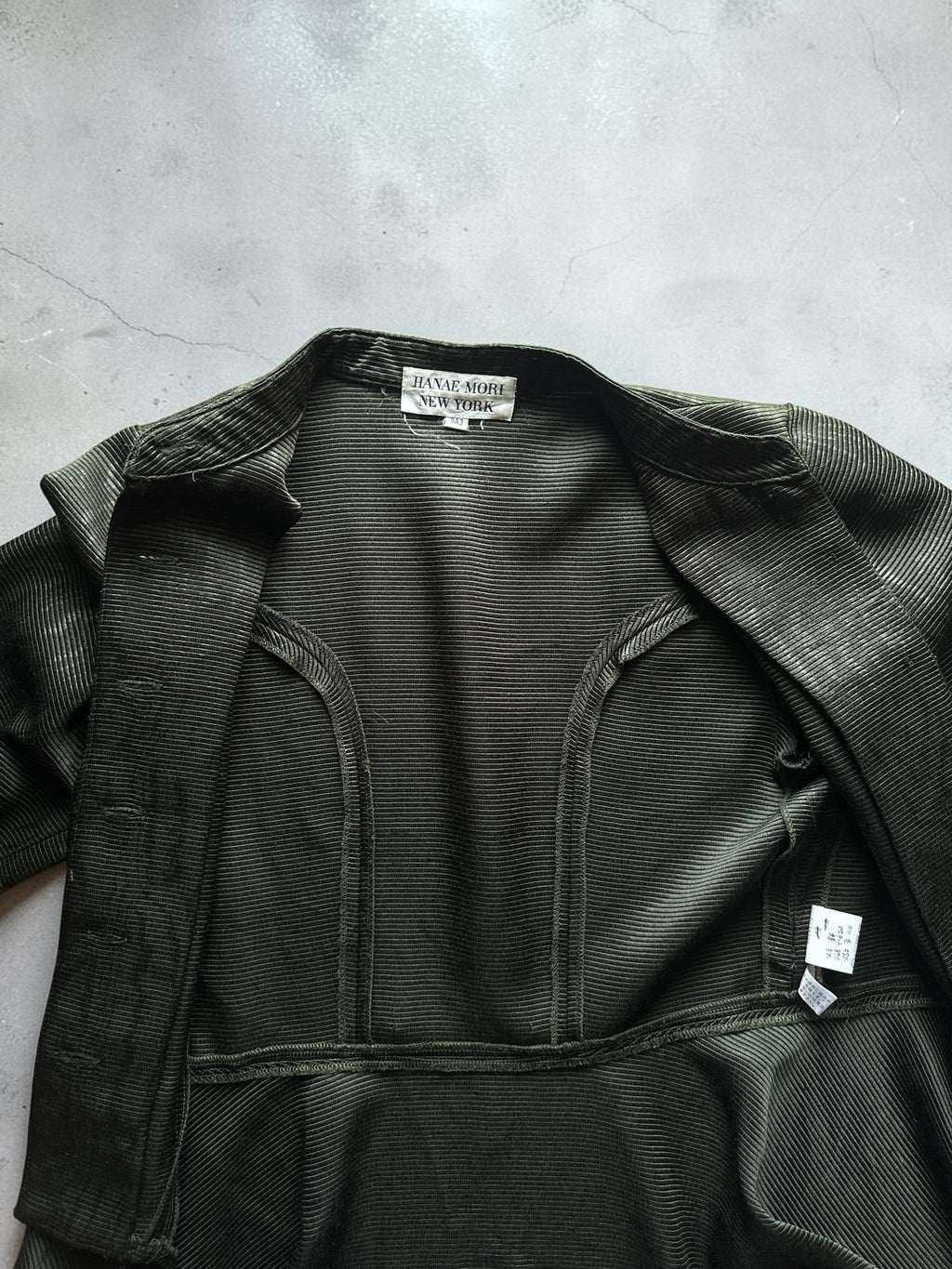 90s HANAE MORI NEW YORK Olive Ribbed Peplum Jacket