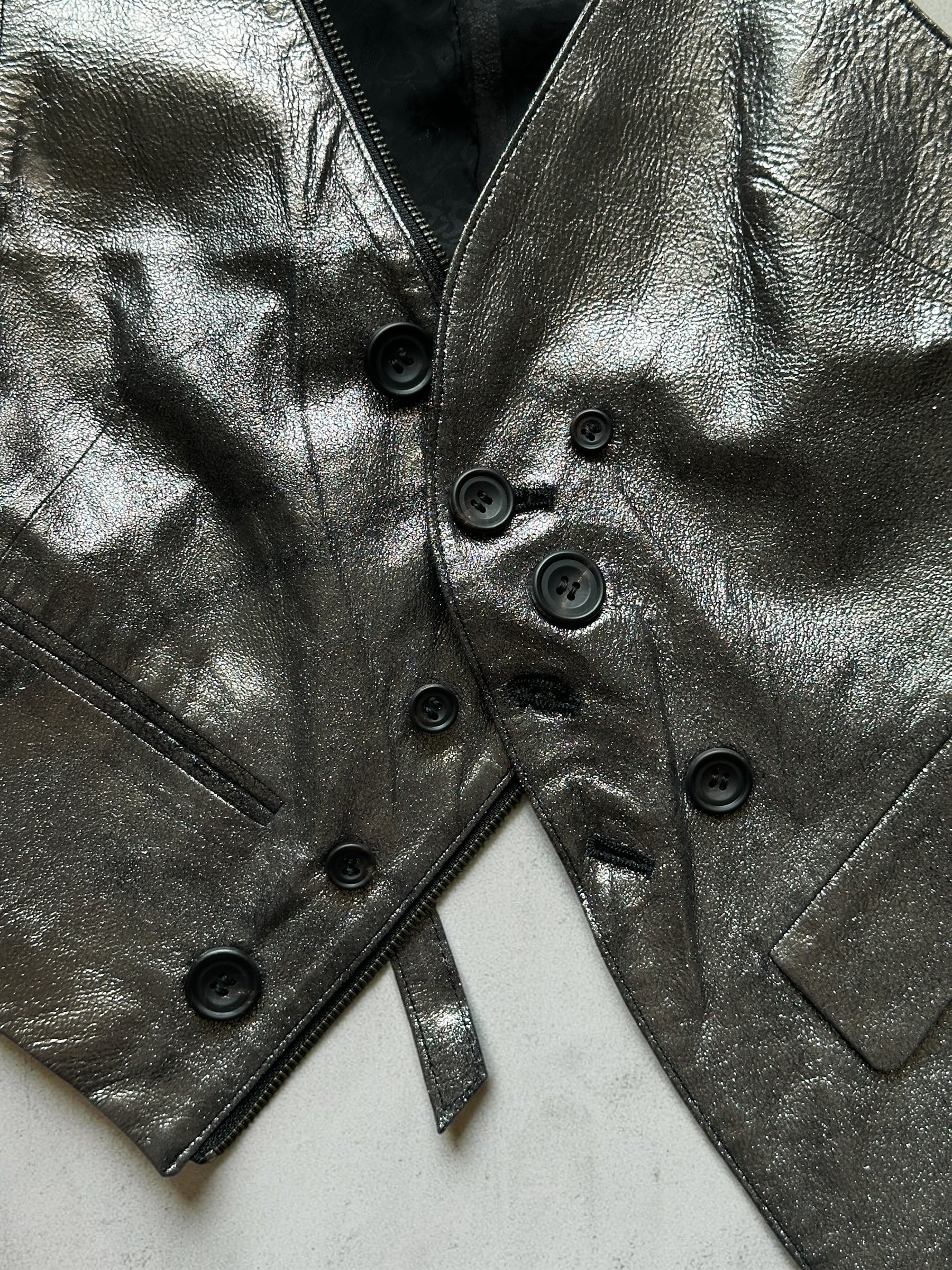 IF SIX WAS NINE Escargot Slip Vest Metallic Silver Asymmetric Gilet