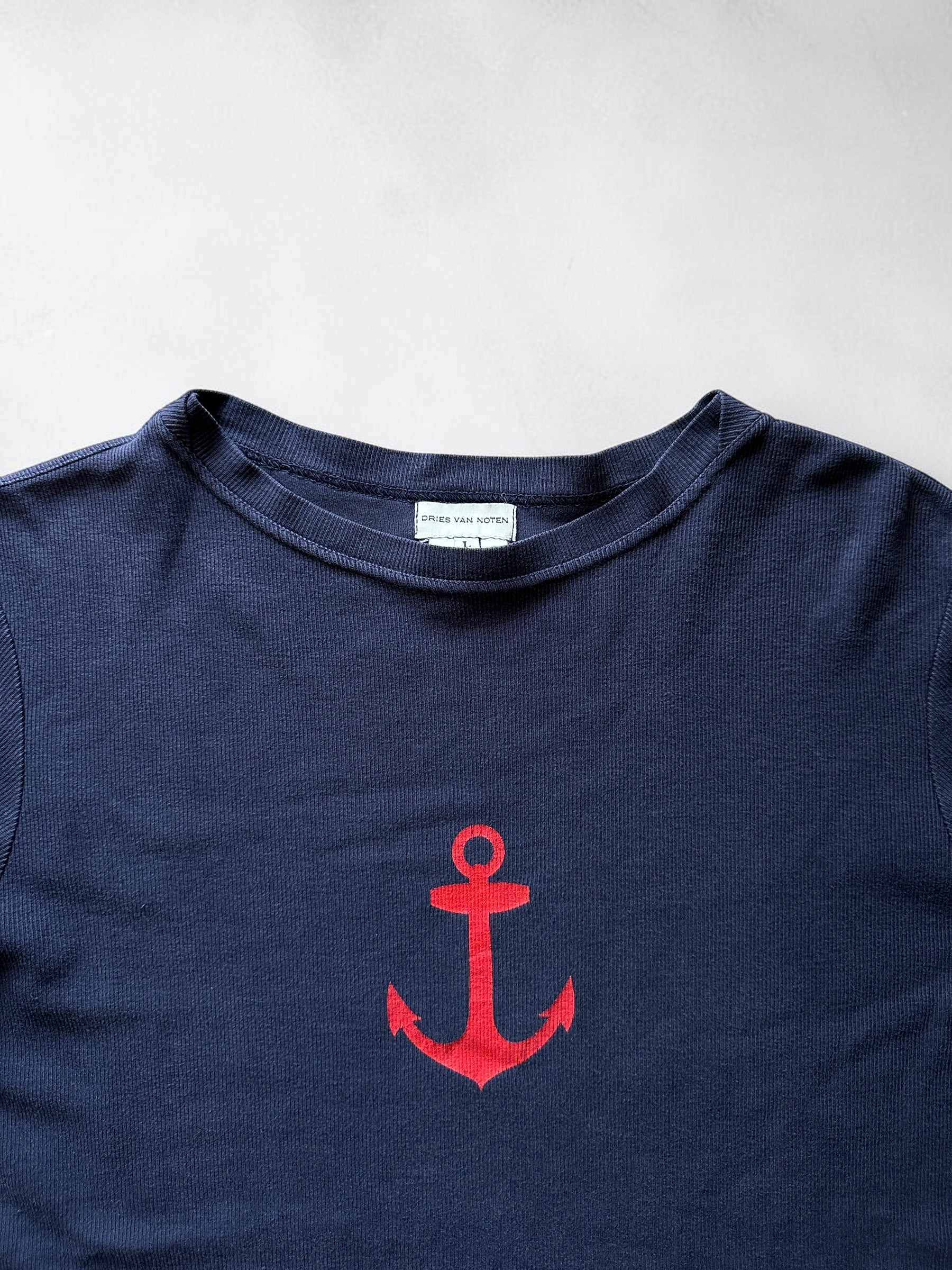 Dries Van Noten Anchor Print Long Sleeve Ribbed Top