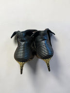 Alexander McQueen "Faithful" Black Leather Wing-Embossed Skull Peep Toe Boots