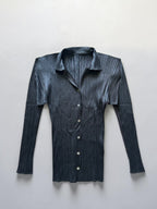 PLEATS PLEASE 00AW Black long-sleeve open-collar blouse