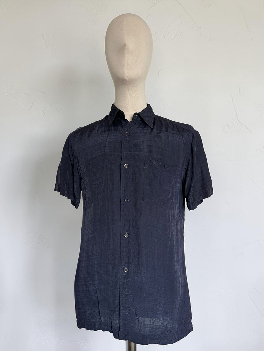 Dries Van Noten 100% Rayon Short Sleeve Shirt - Navy