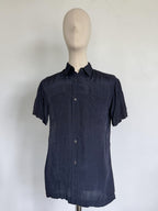Dries Van Noten 100% Rayon Short Sleeve Shirt - Navy