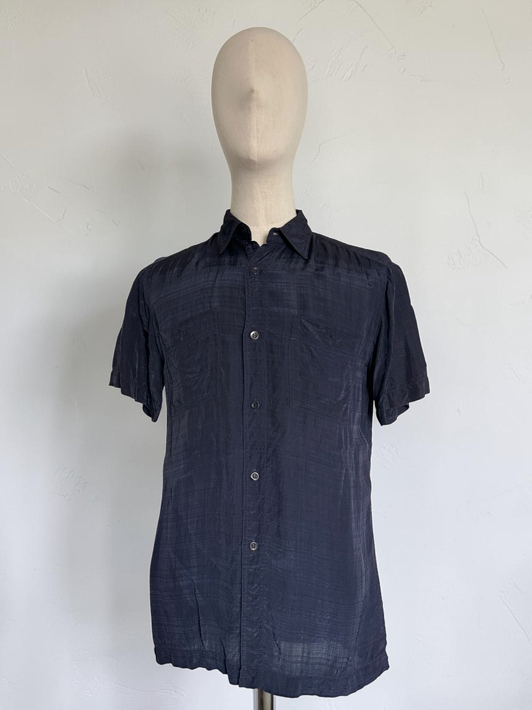 Dries Van Noten 100% Rayon Short Sleeve Shirt - Navy