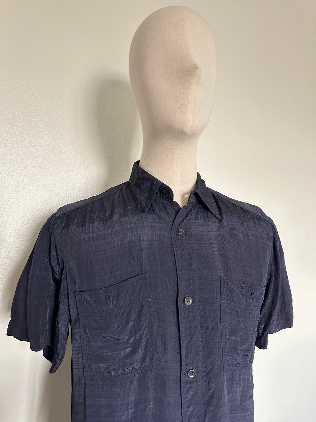 Dries Van Noten 100% Rayon Short Sleeve Shirt - Navy