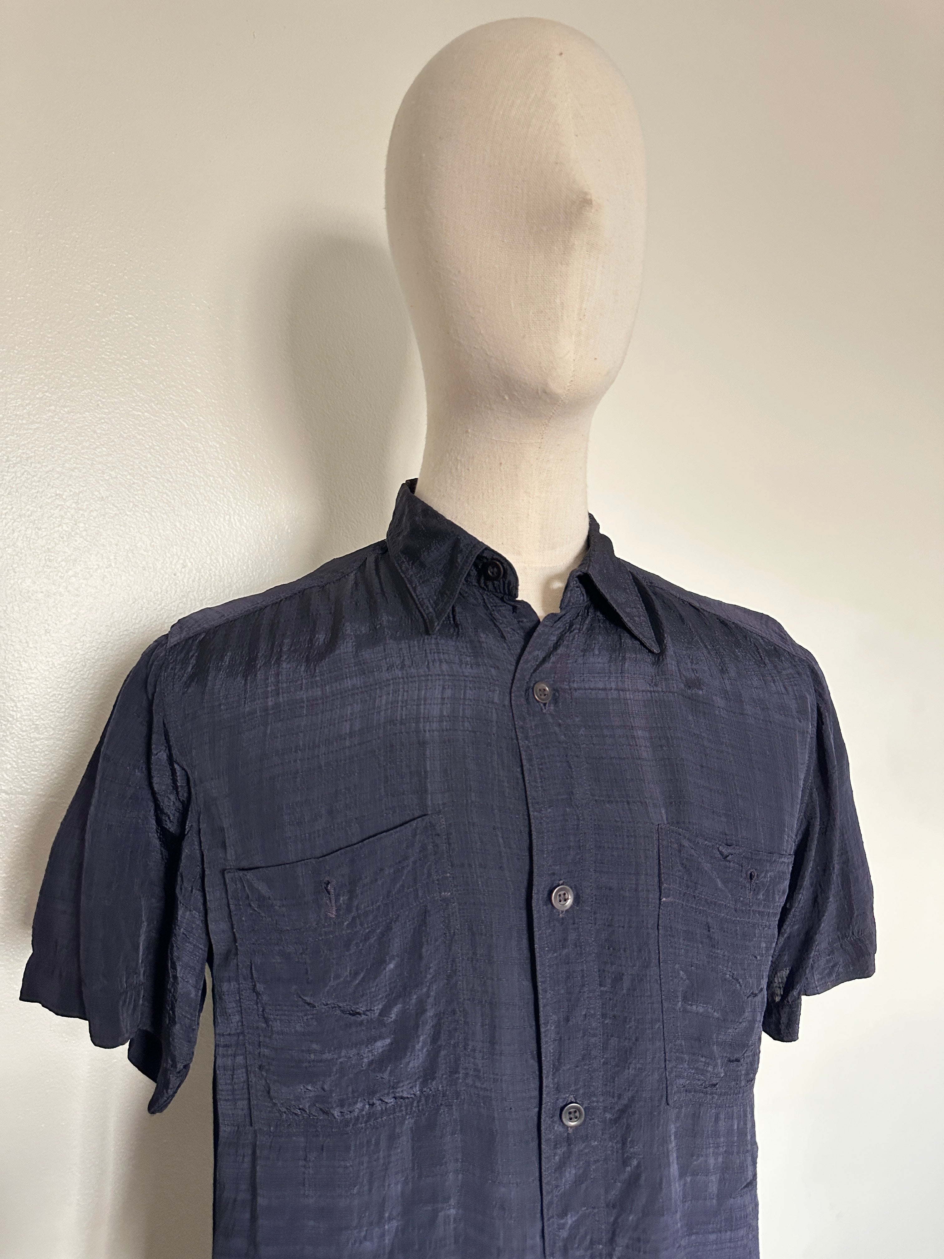 Dries Van Noten 100% Rayon Short Sleeve Shirt - Navy