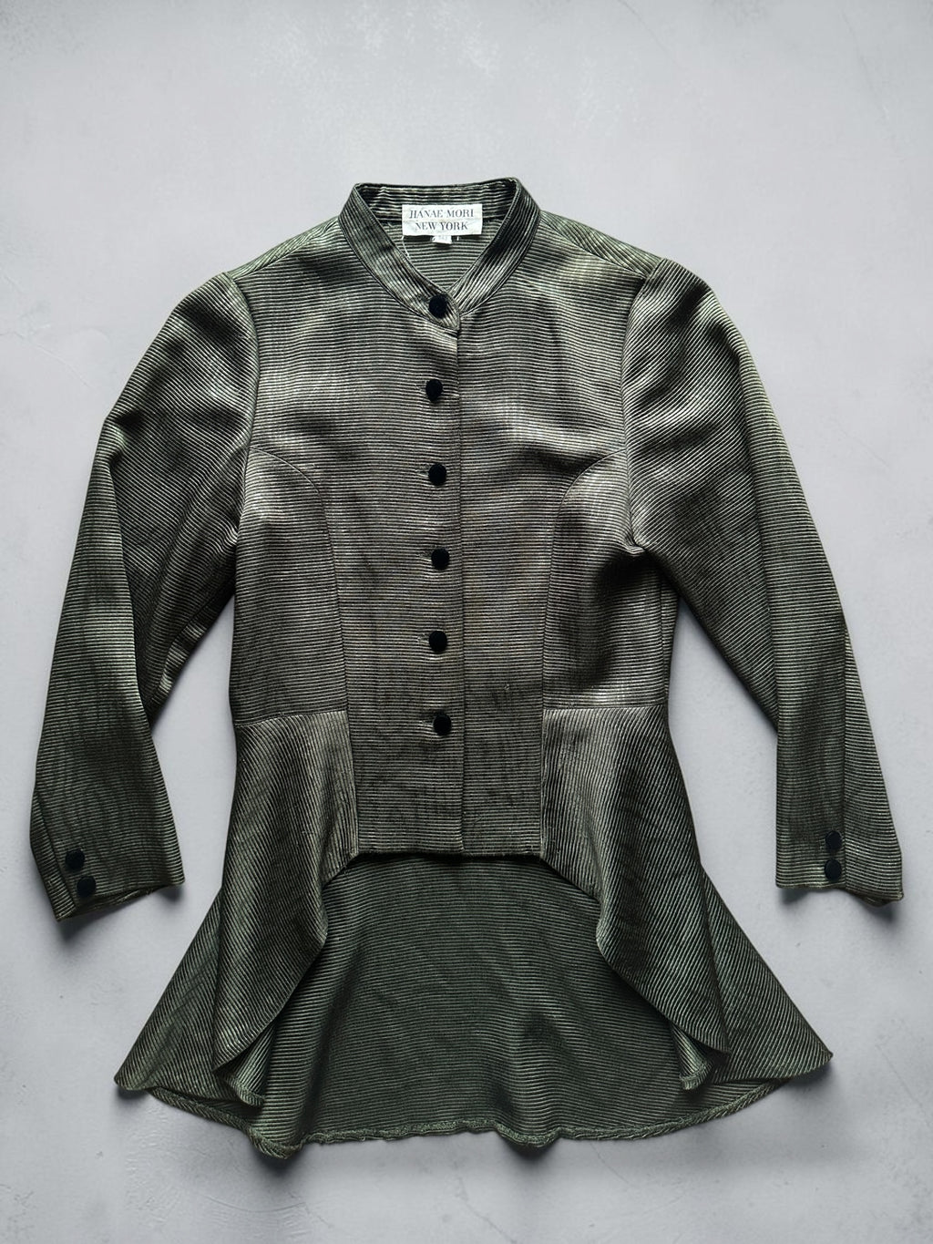 90s HANAE MORI NEW YORK Olive Ribbed Peplum Jacket
