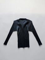 PLEATS PLEASE 00AW Black long-sleeve open-collar blouse