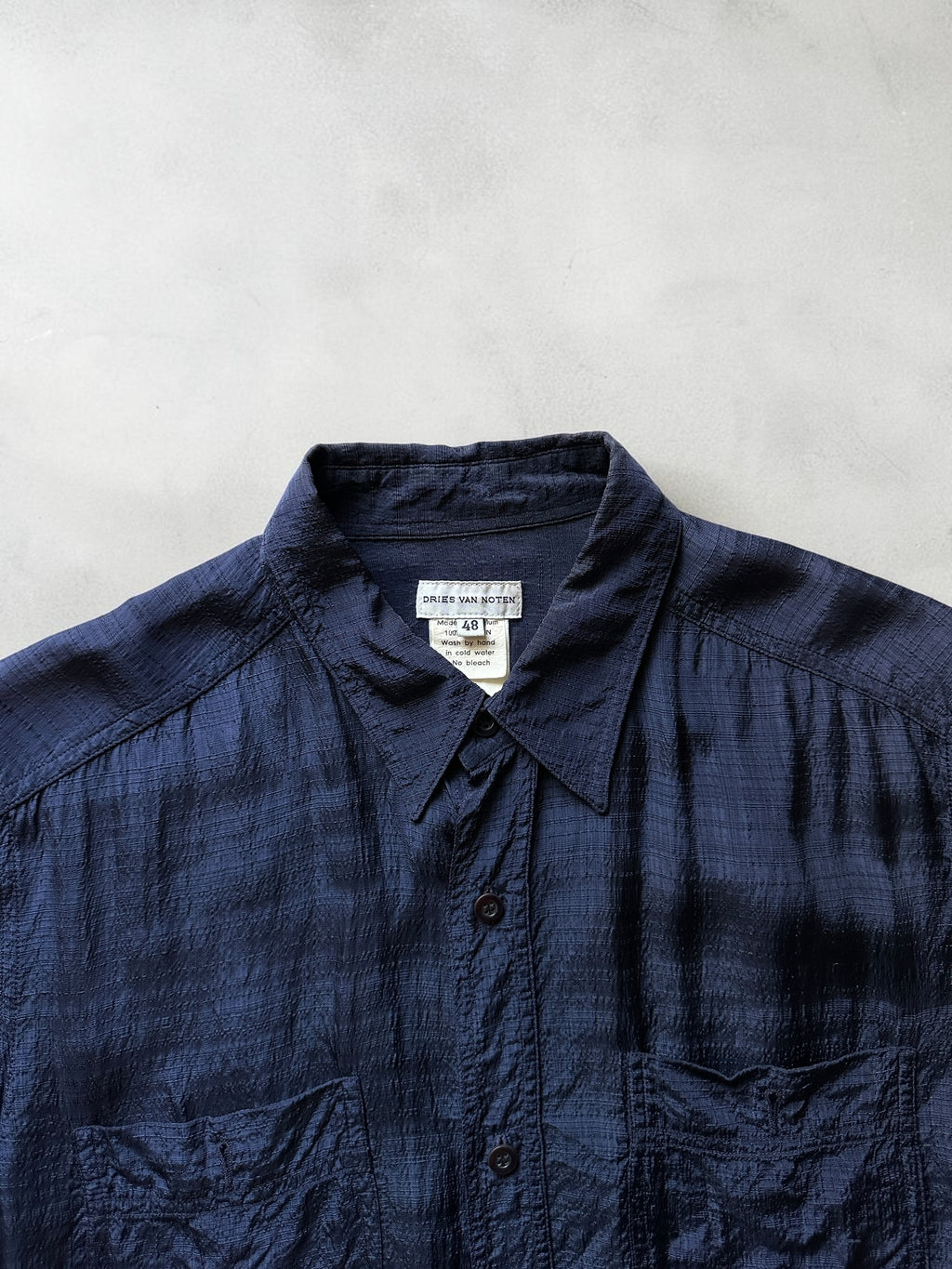 Dries Van Noten 100% Rayon Short Sleeve Shirt - Navy