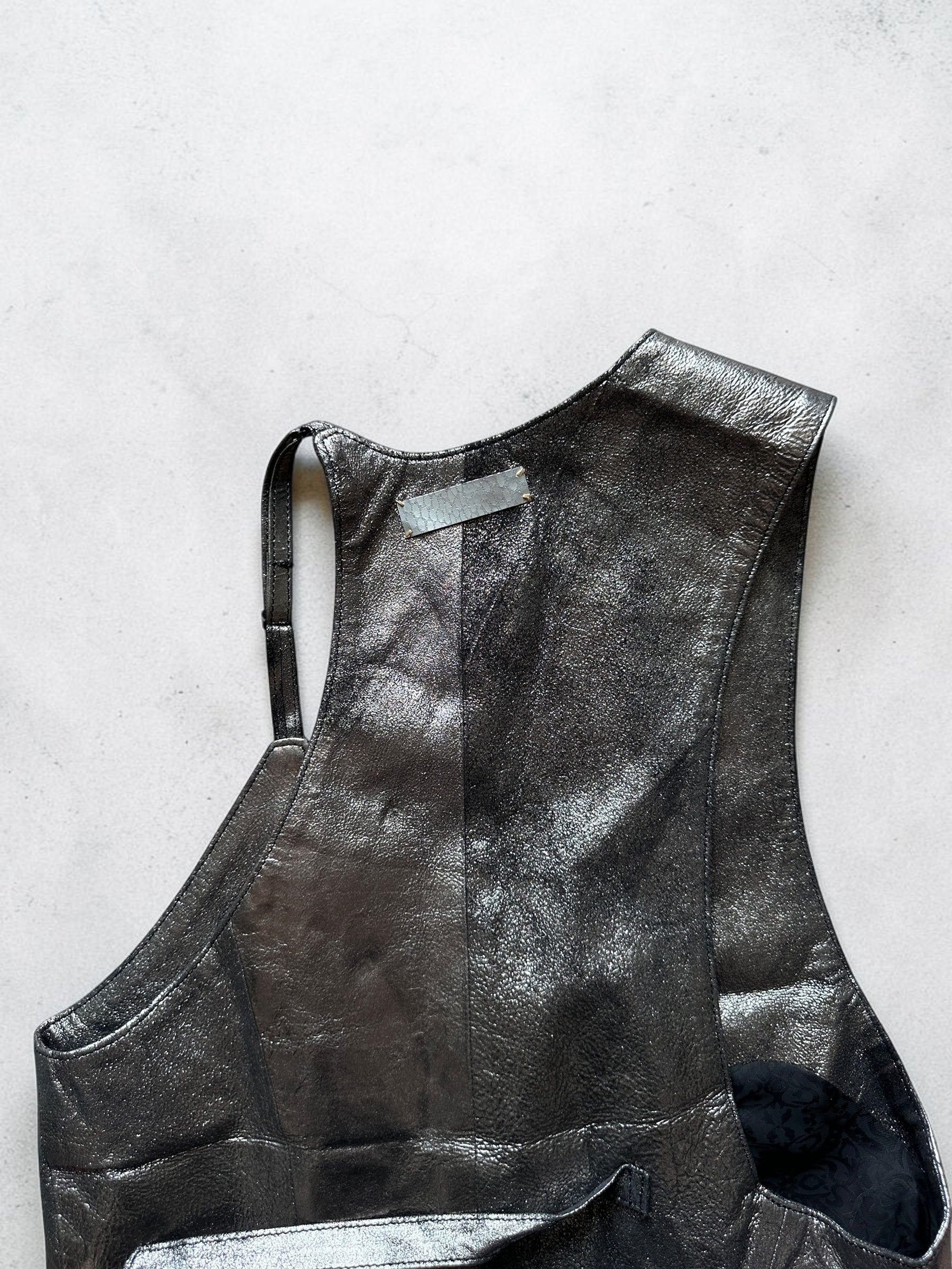 IF SIX WAS NINE Escargot Slip Vest Metallic Silver Asymmetric Gilet