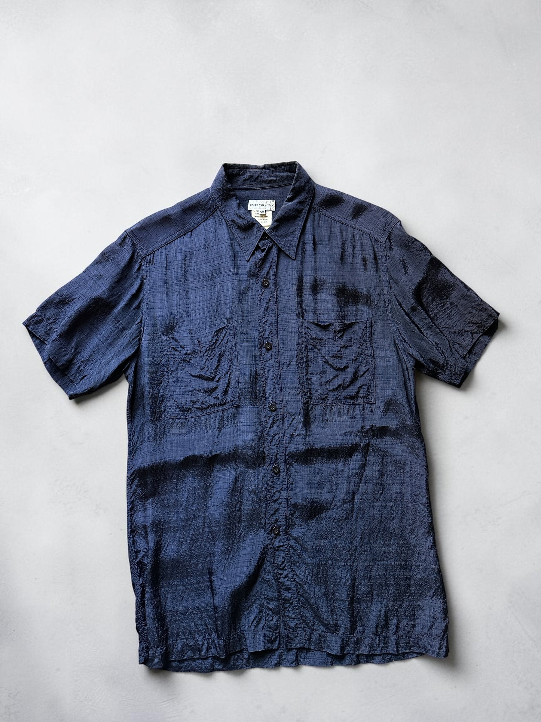 Dries Van Noten 100% Rayon Short Sleeve Shirt - Navy