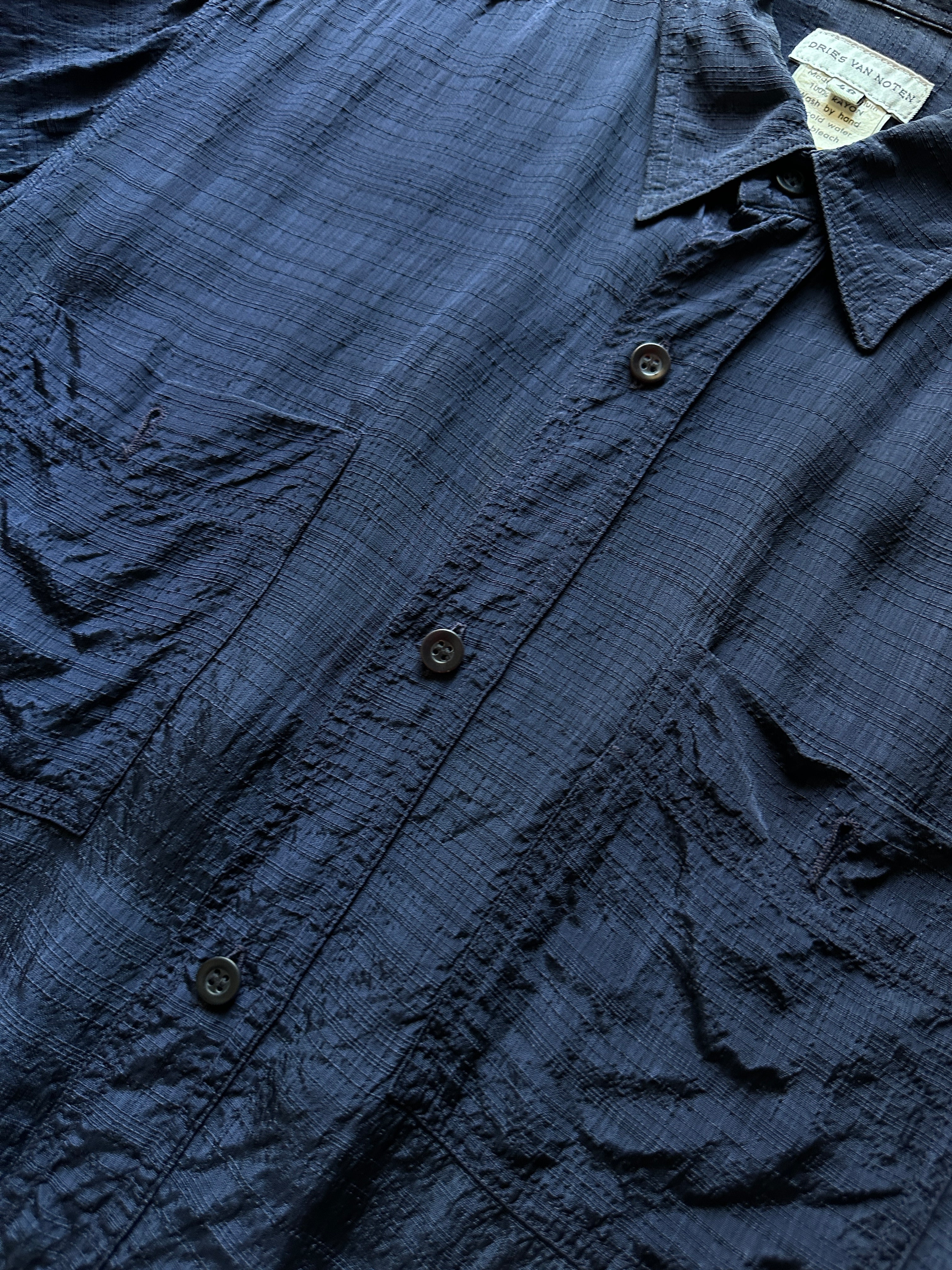 Dries Van Noten 100% Rayon Short Sleeve Shirt - Navy