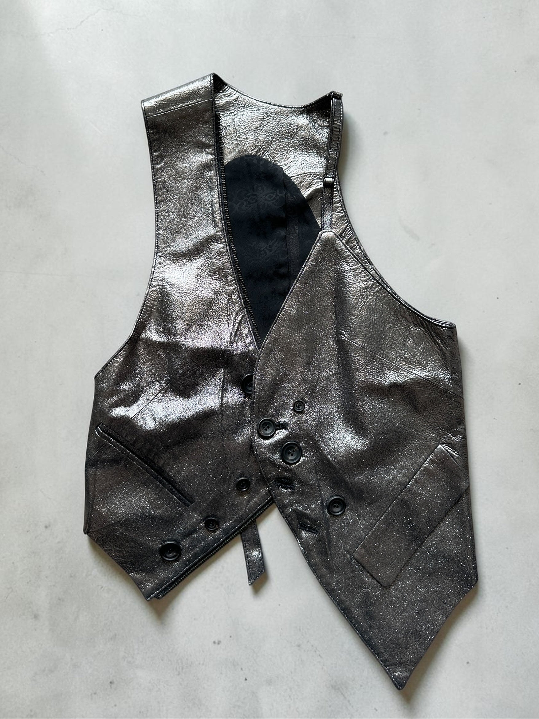 IF SIX WAS NINE Escargot Slip Vest Metallic Silver Asymmetric