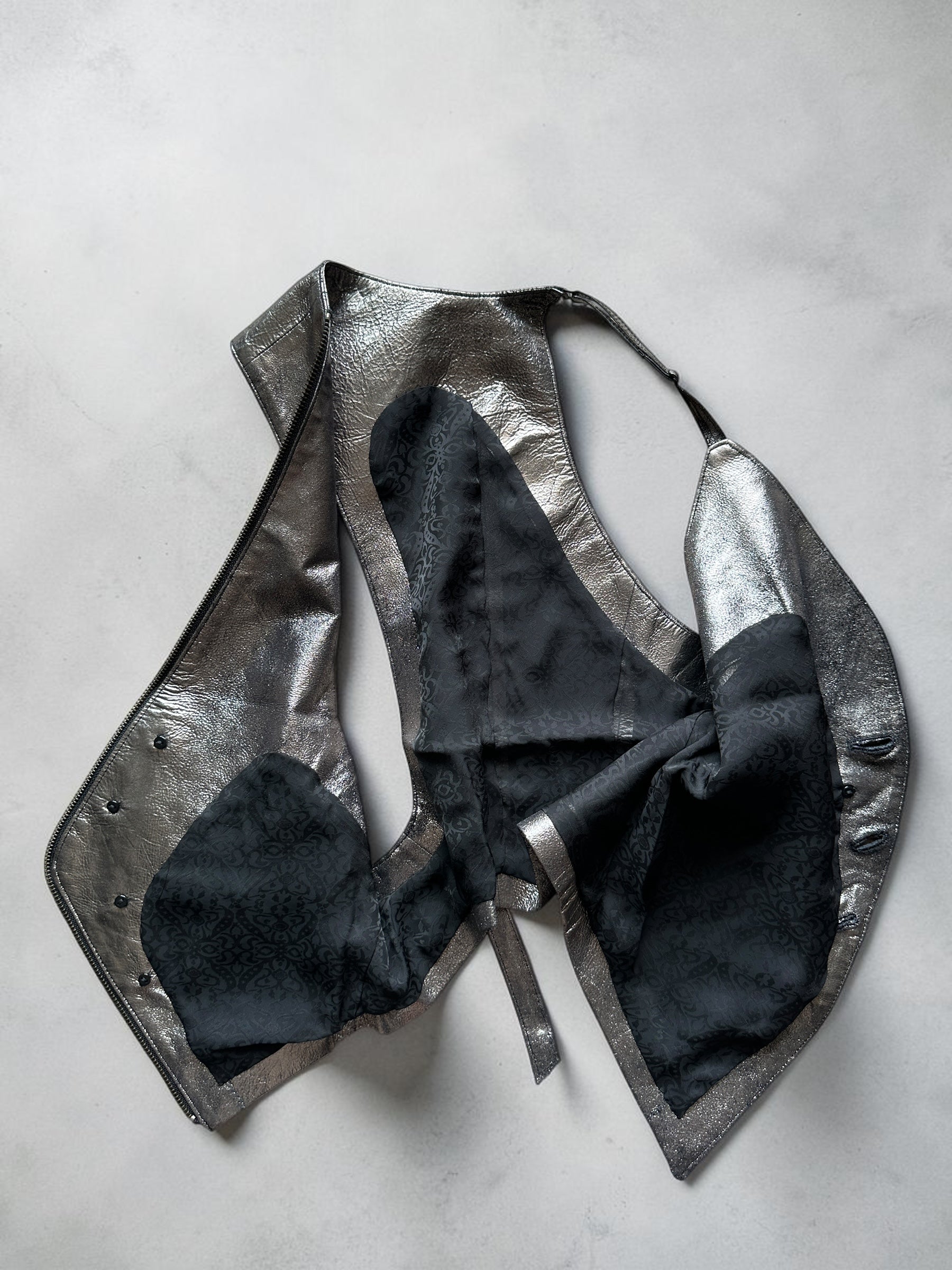 IF SIX WAS NINE Escargot Slip Vest Metallic Silver Asymmetric Gilet