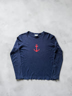 Dries Van Noten Anchor Print Long Sleeve Ribbed Top