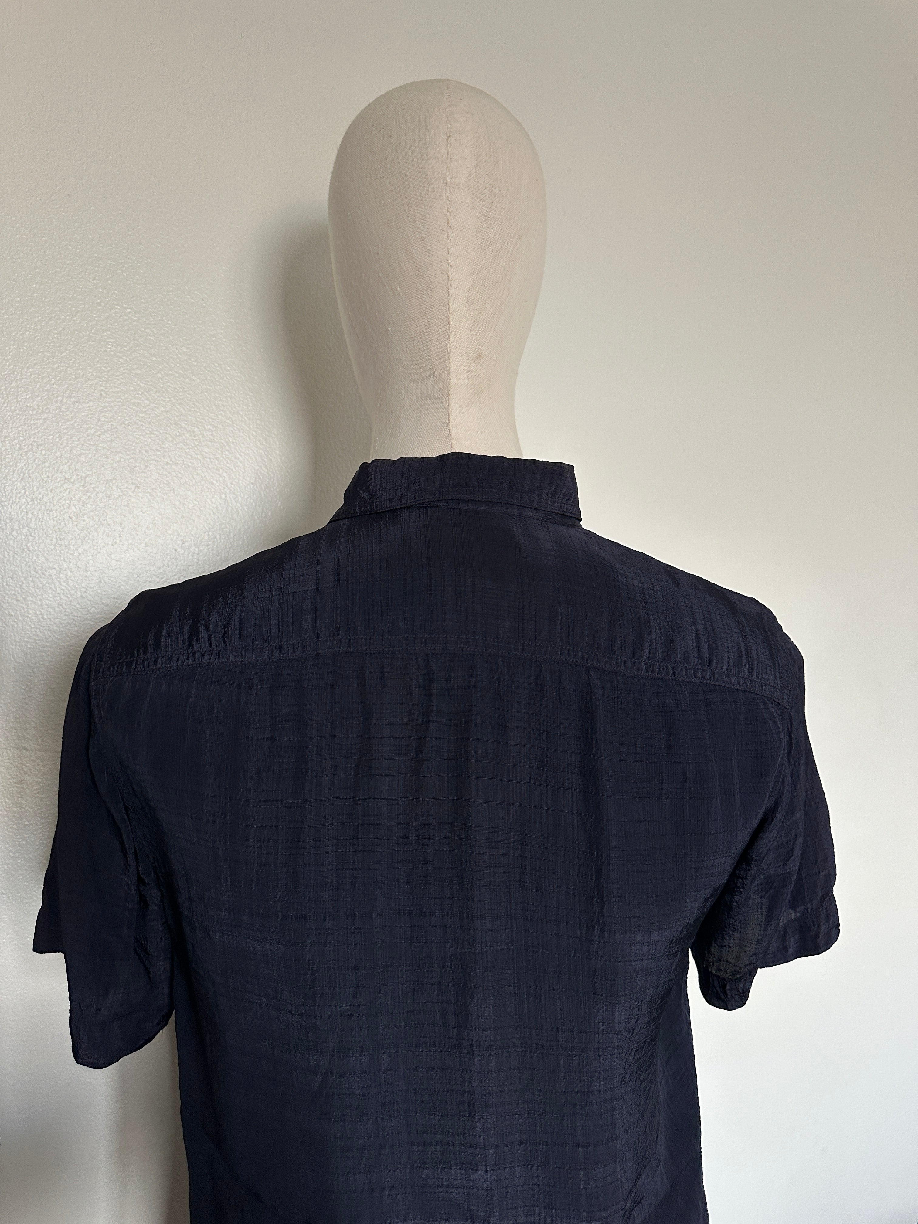 Dries Van Noten 100% Rayon Short Sleeve Shirt - Navy