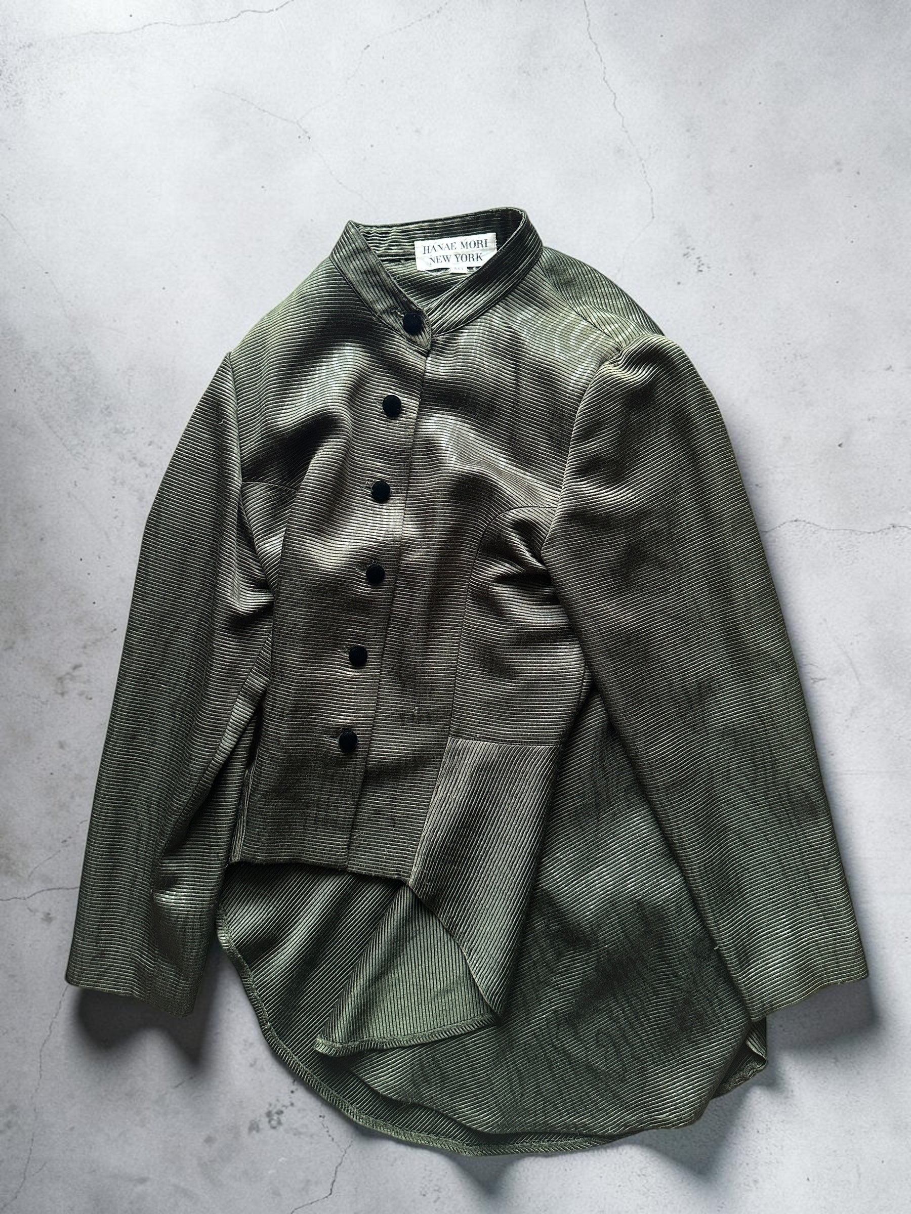 90s HANAE MORI NEW YORK Olive Ribbed Peplum Jacket